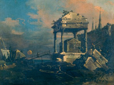 Capriccio mit einem Grabmal von Giovanni Antonio Canal